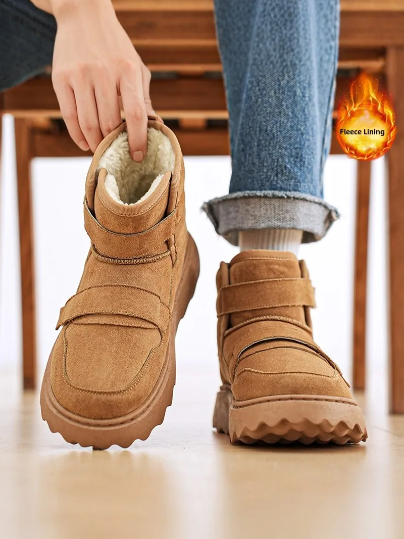 

Men's Winter Snow Boots Fleece Lined Thick Bottom Warm Casual Mid-Calf Synthetic Leather Booties Anti-Slip Cotton Shoes