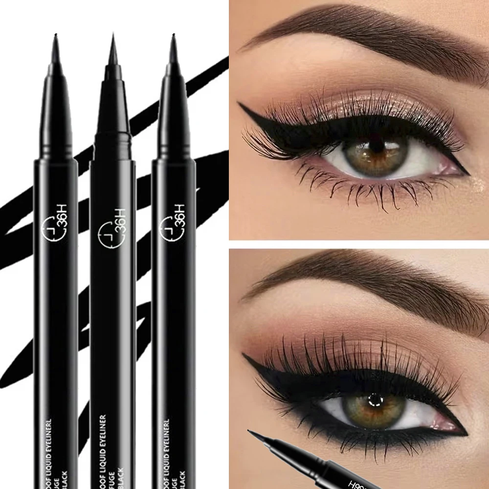 36H Long Lasting Black Liquid Eyeliner Ultra Fine Tip Waterproof Smudge‑Resistant Eyeliner Pen Quick Dry Dark Punk Eye Makeup