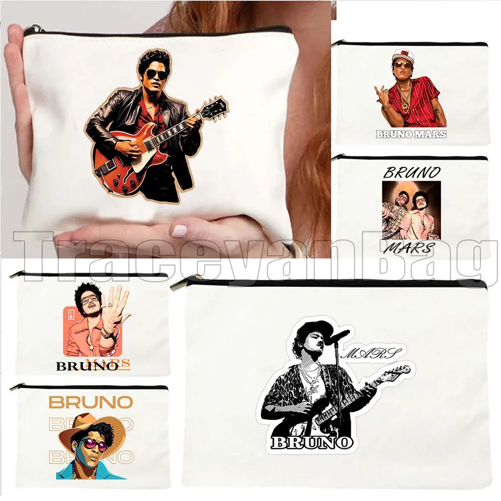 

Vintage BRUNO MARS PORTRAIT Live the Moment Rock 'n' Roll Time Traveler Canvas Cosmetic Bag Makeup Toilet Bag Pencil Case Pouch