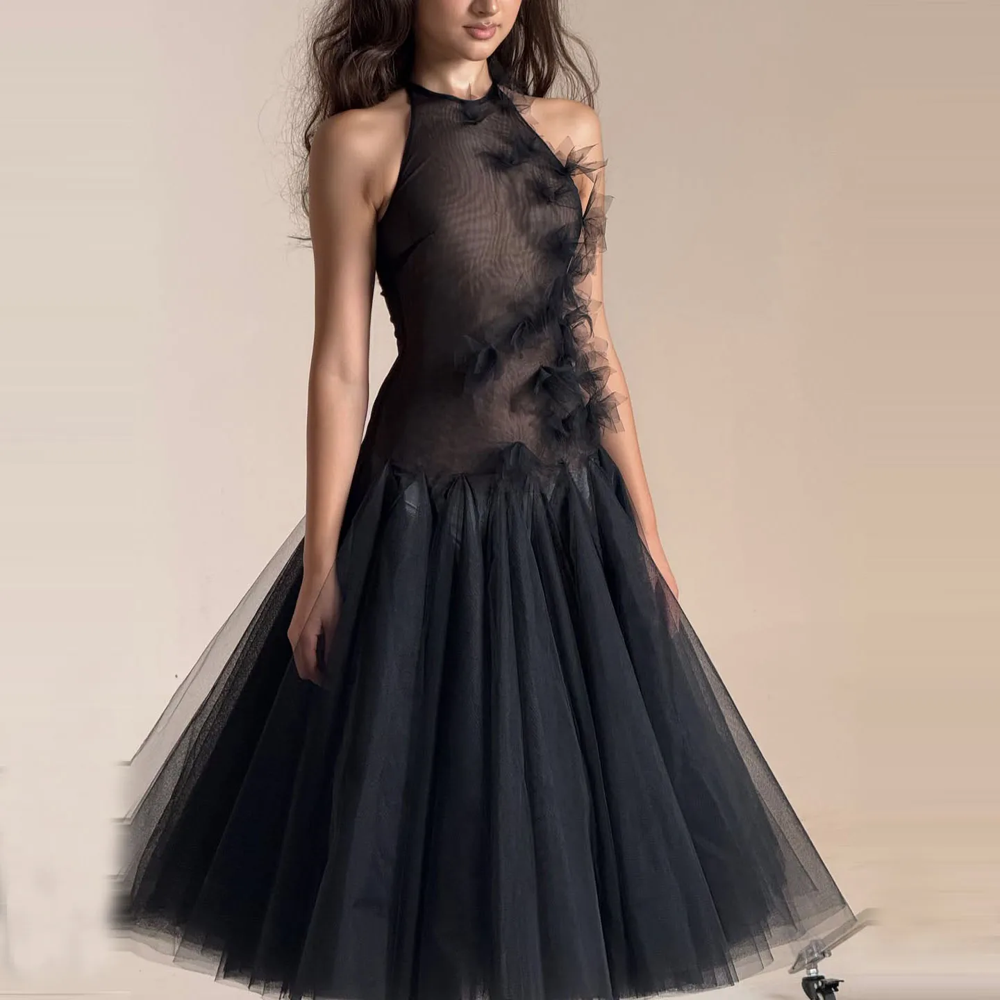 Robes sexy en tulle transparent noir extra gonflées à la main pour femmes, robes de soirée à la mode, robes de bal, séance photo, robe de fête d'anniversaire