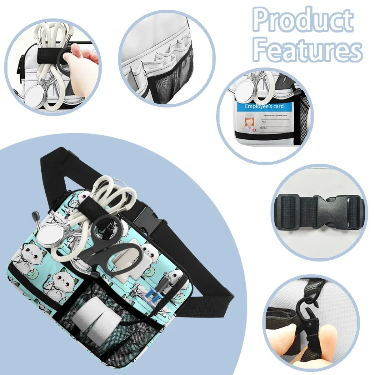 Portable Cartoon Medical Belt Pocket, enfermeira, gato, prático, personalizado, lazer, portátil, ferramentas hospitalares, armazenamento de medicamentos