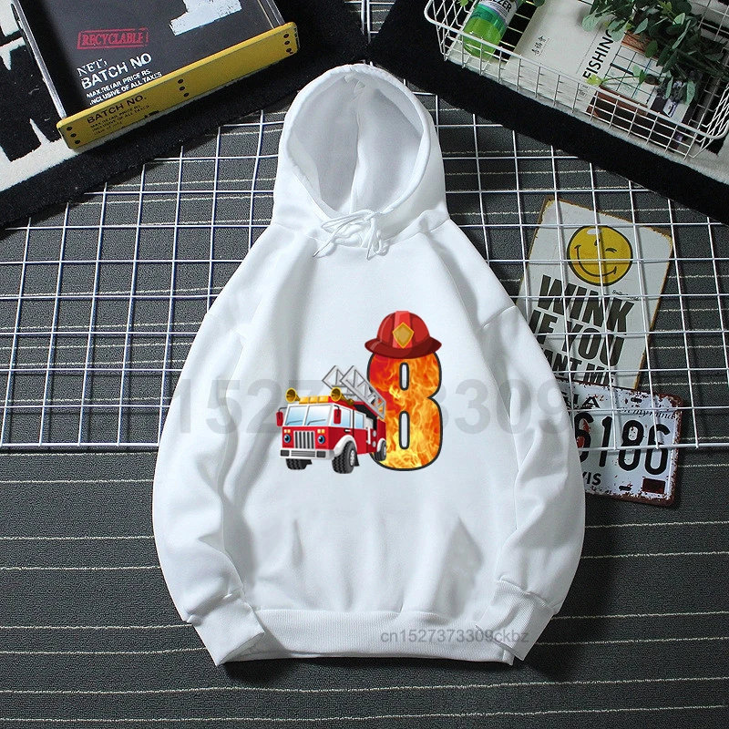 

Cute Boys Hoodie Firefighter Car Birthday Numbers Cartoon Printed Kids Fashion Aesthetic Girl Spring And Autumn Sweatshirt Tops