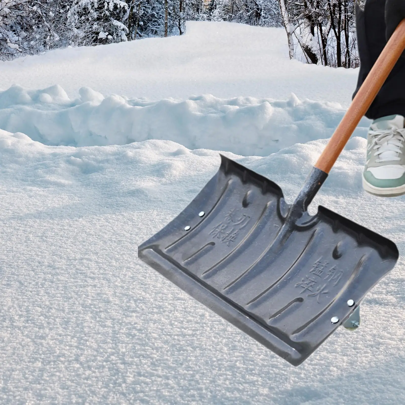 Snow Shovel Head with Wheels Manganese Steel Snow Removal Shovel Tool Snow Cleaner for Driveway Household Doorway Yard Garden