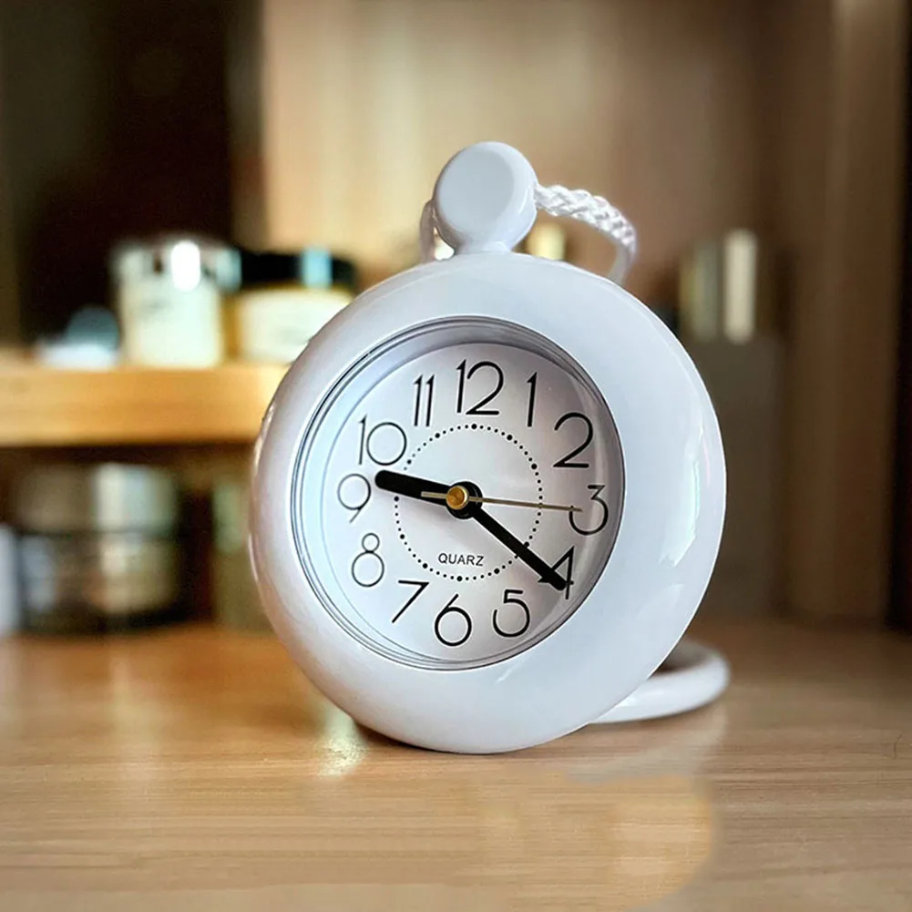 1Pcs Desktop Clock Waterproof Bathroom Clock 115mm AA Battery Powered School Children Hanging Watch White With Lanyard