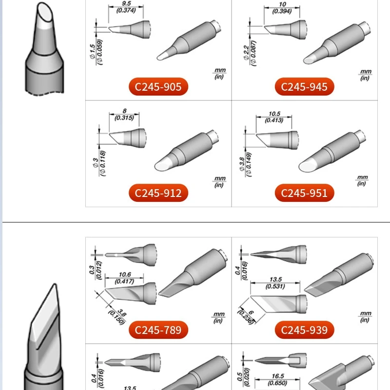 C245-029/030/406/407/710/731/741/747/937/938/939/943/944/945/951/957/966 Soldering Iron Tips for JBC SUGON AIFEN A9pro