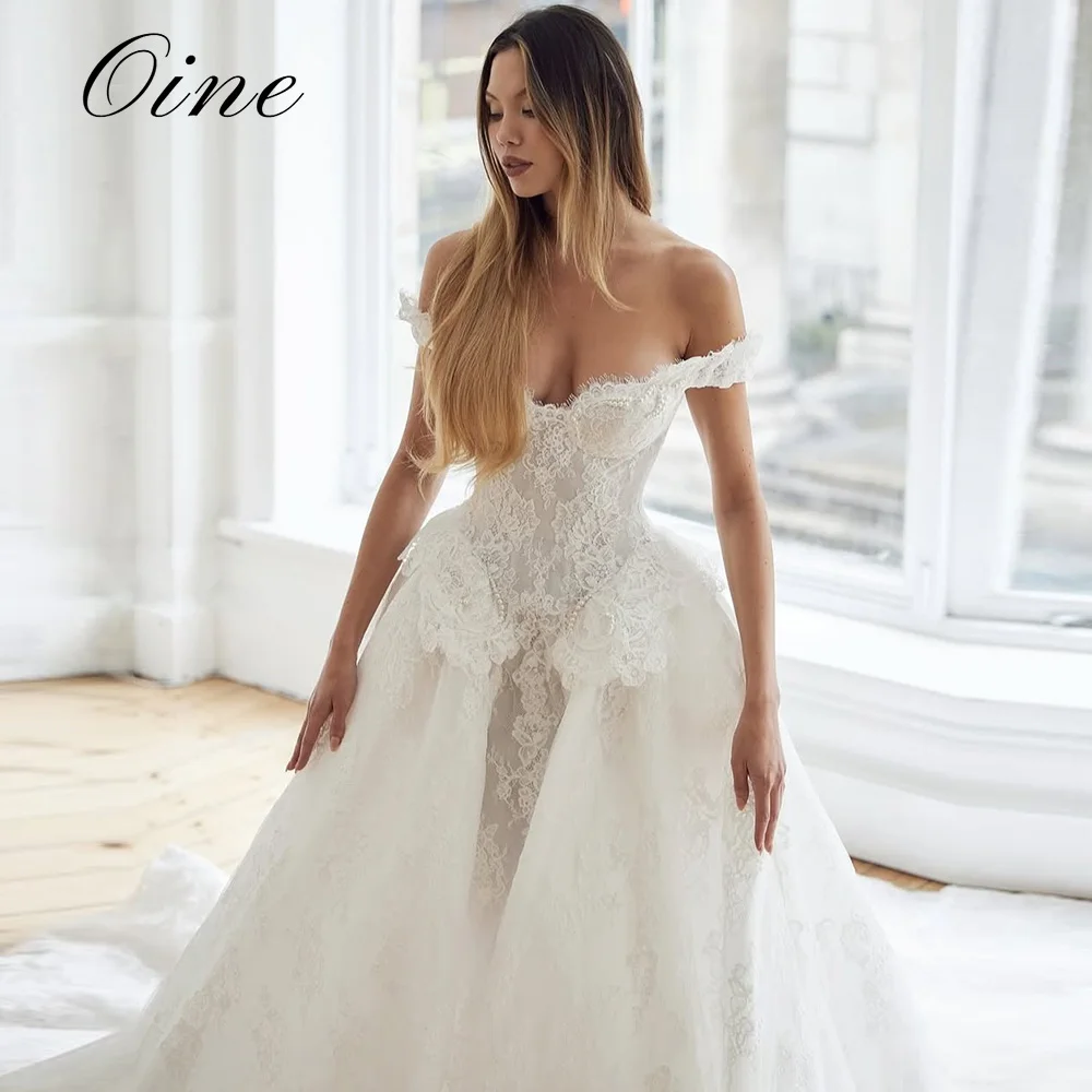 Oine  Luxury Wedding Dress 2026 Lace Corset Vestidos De Novia Sleeveless A-Line Off Shoulder Dresses For Bridal Gowns Customized image 2