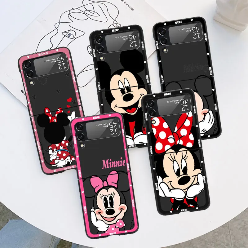 Case for Samsung Galaxy Z Flip 4 3 5 5G Flip Shockproof Capa 6.7 Inches Black Hard PC ZFlip 4 Phone Cover Cute Mickey Mouse