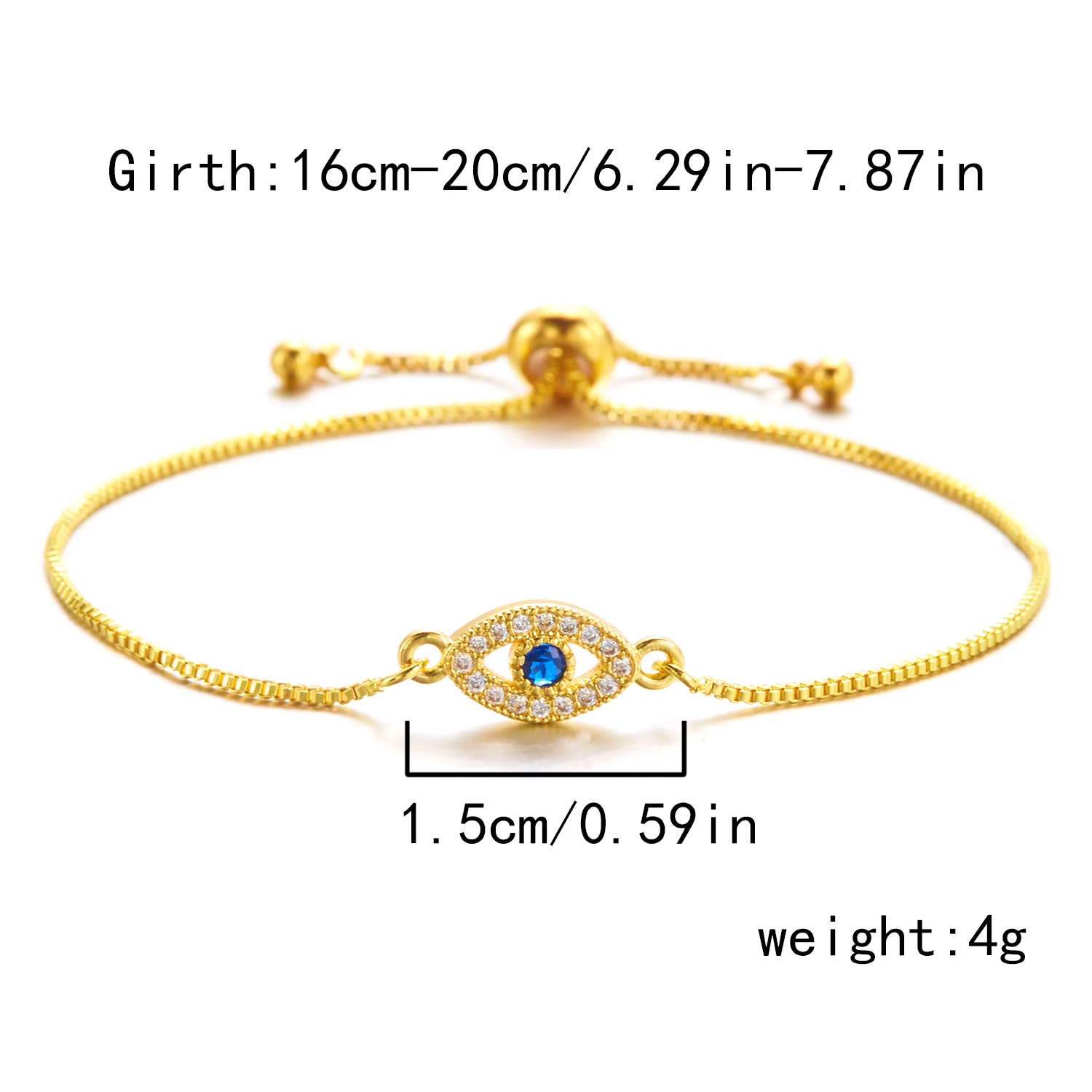 Exquisite Zirkon Blau Kristall Evil Eye Armband Klassische Türkische Glück Augen Gold Farbe Kette Armbänder Für Frauen Männer Schmuck Geschenk – Detail 5