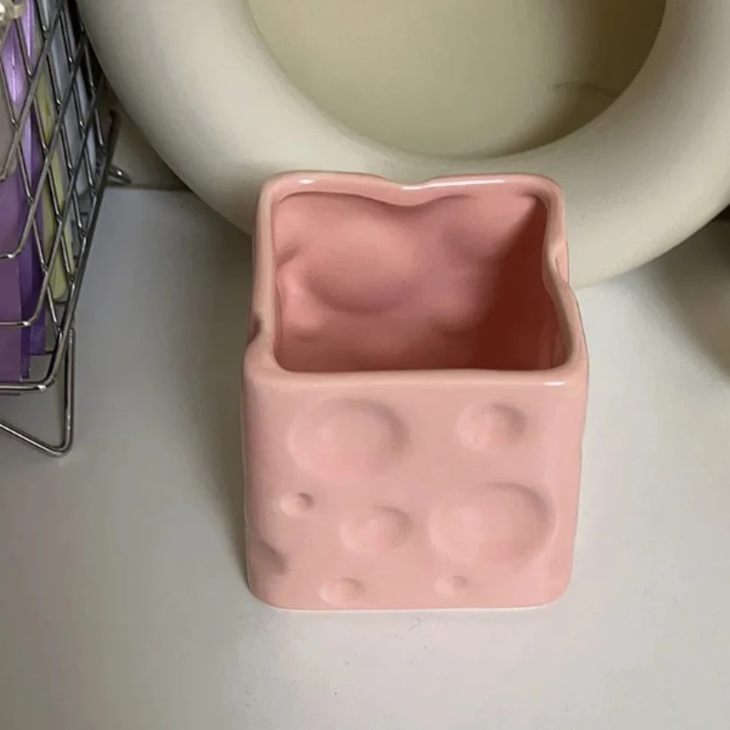 1pc Ceramic Mouthwash Cup Spoon Fork Storage Cup Cheese Ceramic Jar Household Daily Necessities Makeup Brush Storage Cup