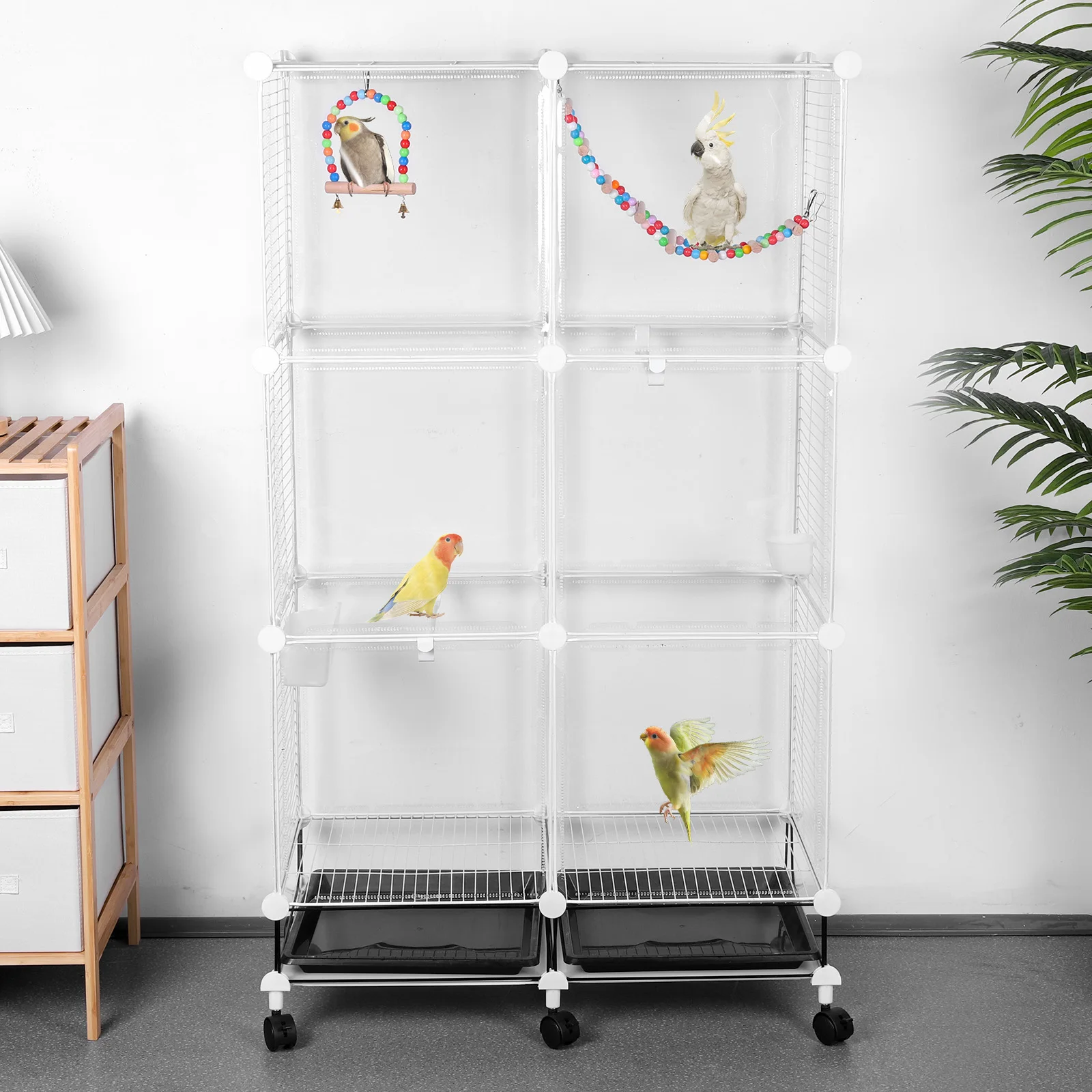 

Клетка для птиц на колесиках с поддоном, качелями и лестницей, большая полетная клетка, широкая клетка для канареек, корелл, волнистых попугаев, птиц-попугаев