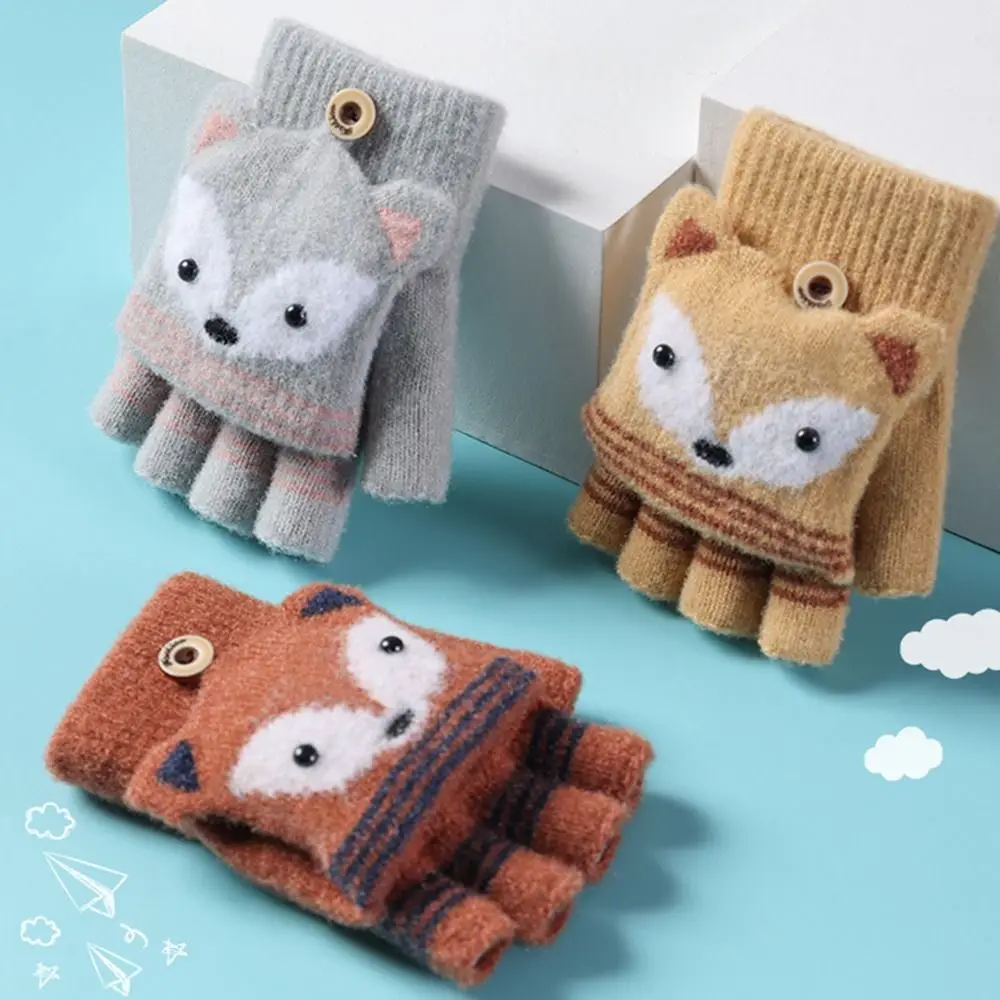 Exposed Finger Autumn Winter Cute Children Mittens Warm Gloves Flip Fingerless Gloves Knitted Gloves