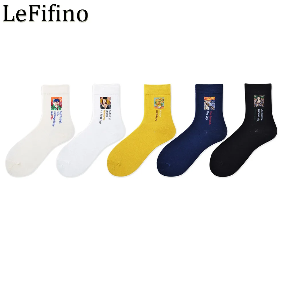 Korea Fashion Women Socks Ukraine Elegant Happy Cotton Sock Van Gogh/Picasso Famous Oil Painting Creative Knit Art Socks Ne56430