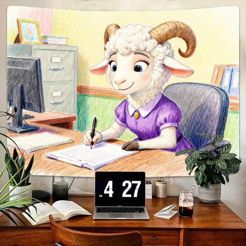 

1 шт., милый гобелен с рисунком овцы, красочный настенный художественный уютный декор для спальни, гостиной, подарок для любителей животных