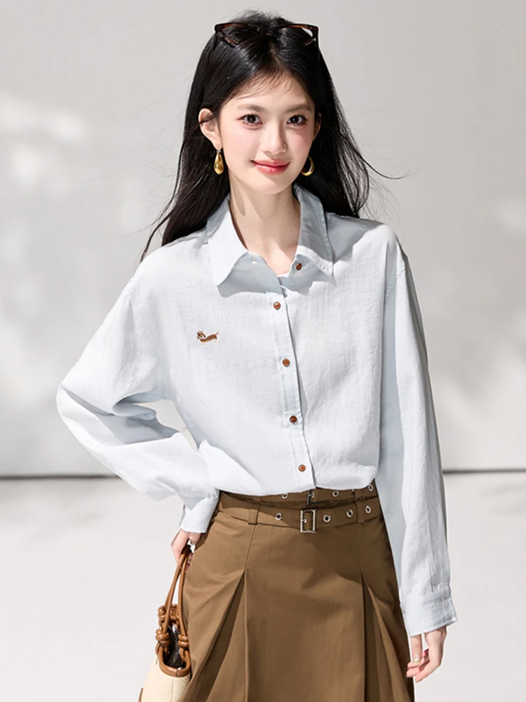 

Женская блузка с вышивкой и длинным рукавом, весенняя модная профессиональная модель, приятная к телу, дышащая