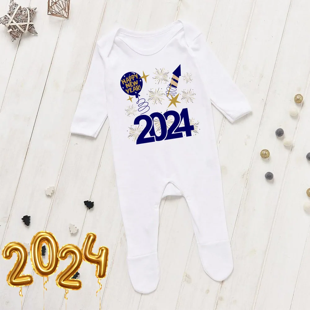 Hello 2024 Happy New Year Babygrow My First New Year Baby Romper Winter Infant Sleepsuit New Year Coming Home Outfit