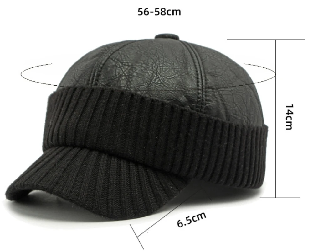 HT4542 Hohe Qualität PU Leder Kappe Dicke Warme Winter Baseball Kappe Männer Baseball Hüte Snapback Earflap Cap Papa Hüte mit Ohrenklappe – Detail 1