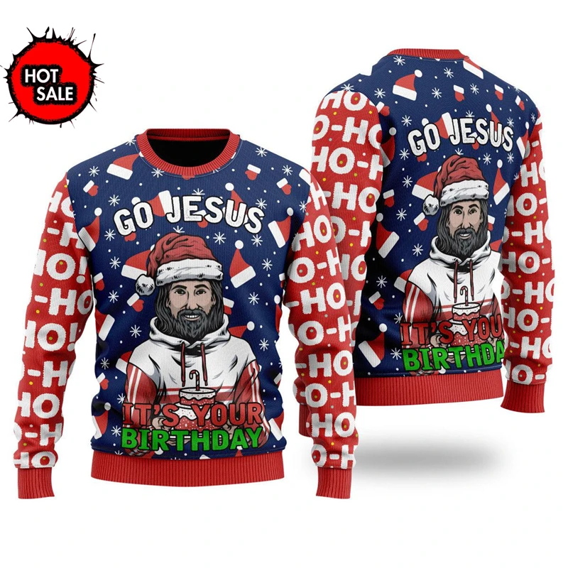 Hot Sale Christmas Sweater Jesus Graphic Sweatshirt Fashion Holiday Crewneck Sweatshirt Christianity Unisex Ugly Sweater Clothes