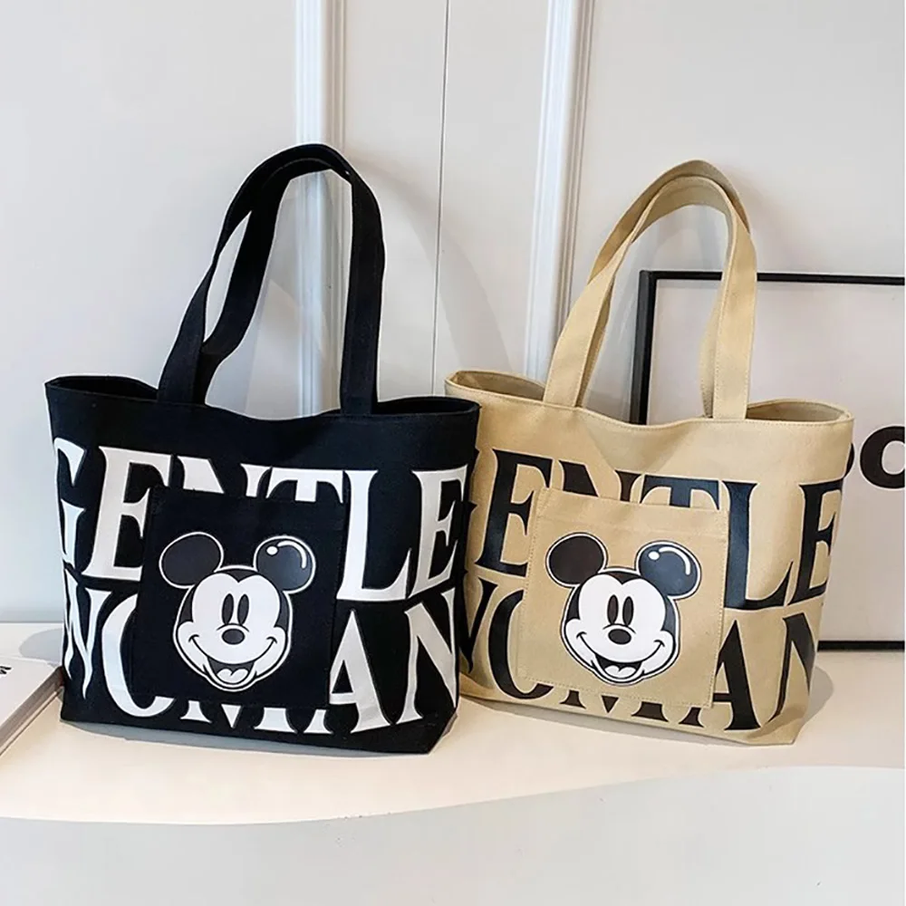 Mickey Cartoon Canvas Bags Kawaii Anime Handbags Women\'s Fashion Tote Large Capacity Commuter Satchel Backpacks Christmas Gifts