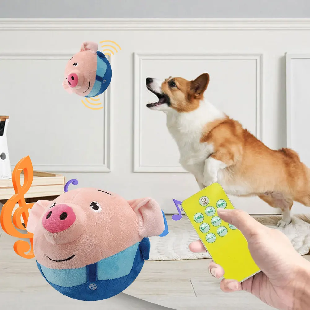 Cartoon Pig Active Moving Pet Plush Toy Washable Interactive Dog Toys Talking Moving Dog Ball Toy for Dogs Cats