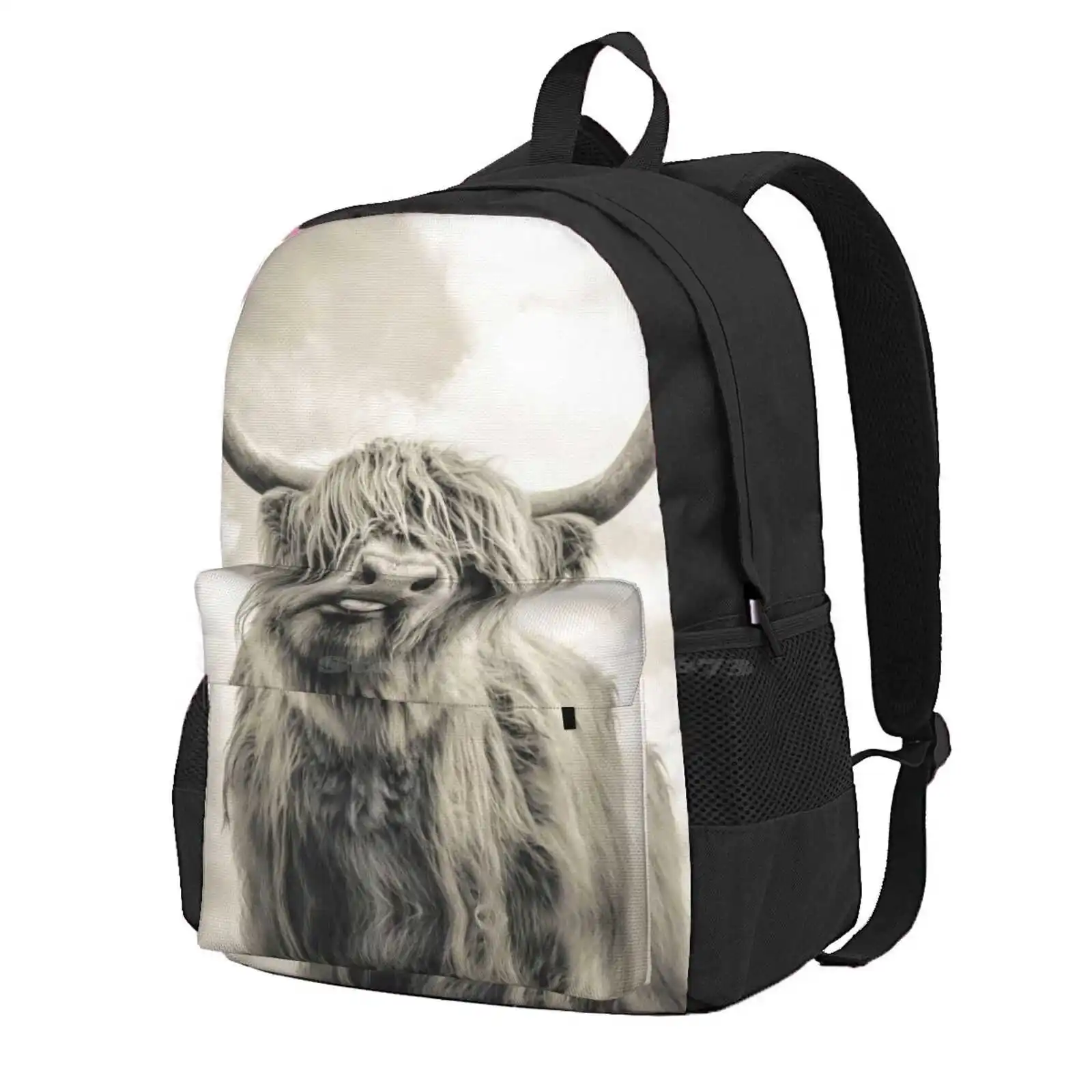 Cheeky Highland Cow Hot Sale Schoolbag Backpack Fashion Bags Highland Cow Bovine Black And White Cow Love Cute Cheeky Humour