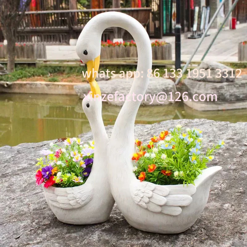 

Customizable Outdoor Garden Decorative Swan aped Flower Pot Cartoon Animal Resin Planters Lacape Arrangement Nursery Decor