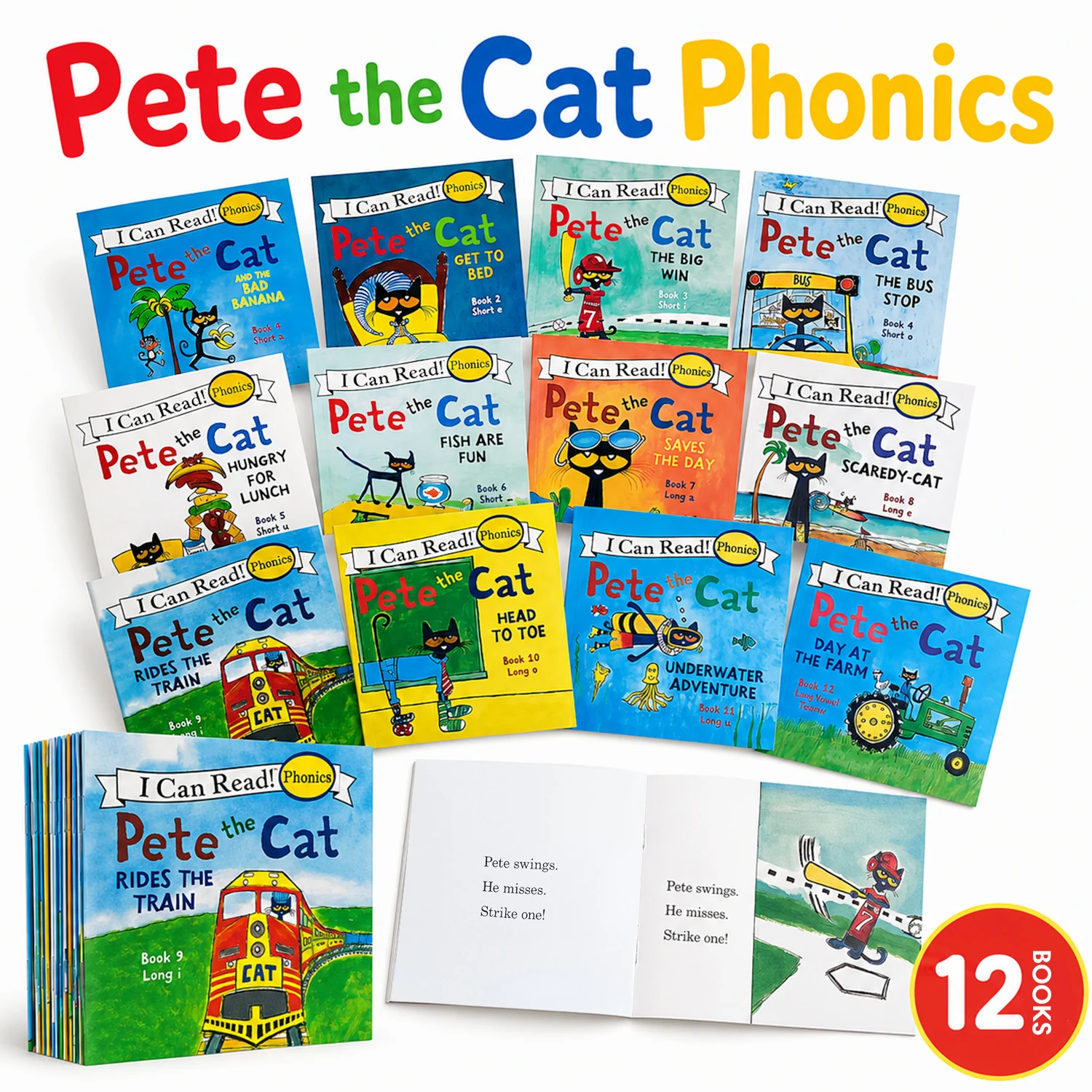 I Can Read The Pete Cat English Picture Books for Kids Simple Stories Phonics Short & Long Vowel Educational Reading Mini Book