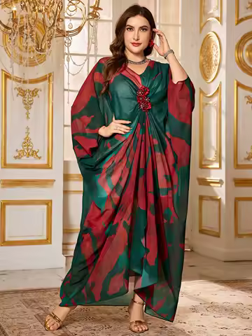 UNITHORSE [Random Print] Sweetheart Neckline Handmade Bright Diamond Chiffon Evening Dress