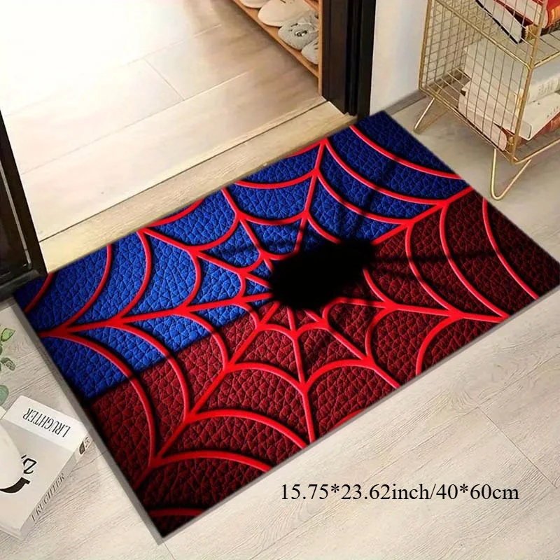1pc 3D Spider Web Printed Plush Area Rug, Non‑Slip, Indoor Home Decor, Perfect for Bedroom, Porch, Hallway, Living Room, Kitchen