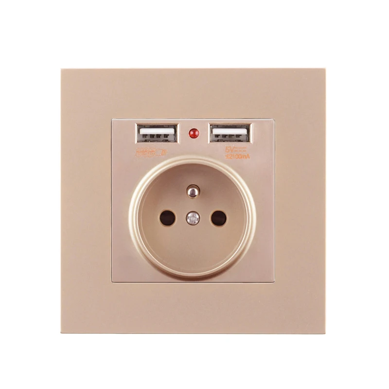 Avoir Wand Power Steckdose FR Französisch Standard Mit Doppel Usb 2A Weiß Schwarz Gold Grau Kunststoff Panel Elektrische Outlets 220V