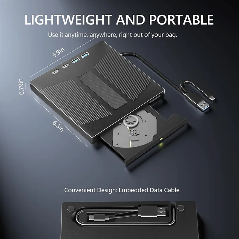 External Blu Ray Drive USB 3.0 BD/DVD/CD-ROM Player Burner for Laptop PC Support 100G Disc Optical Drives with SD/TF Card Slots