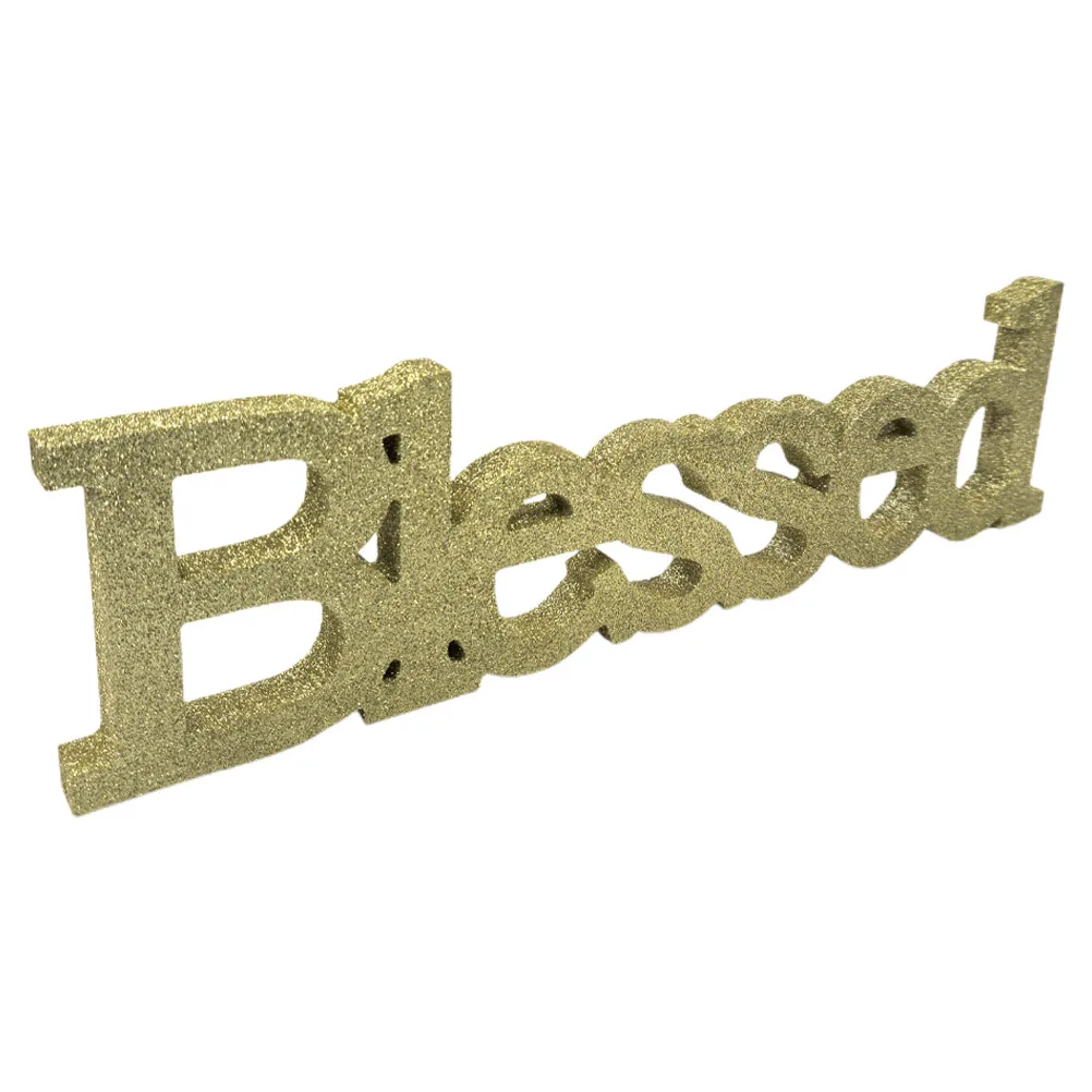 

Blessed Wooden Signs with Glitter Finish Rustic Farmhouse Letter Wood Sign Festival Decoration Blessing Statue Ornaments DIY