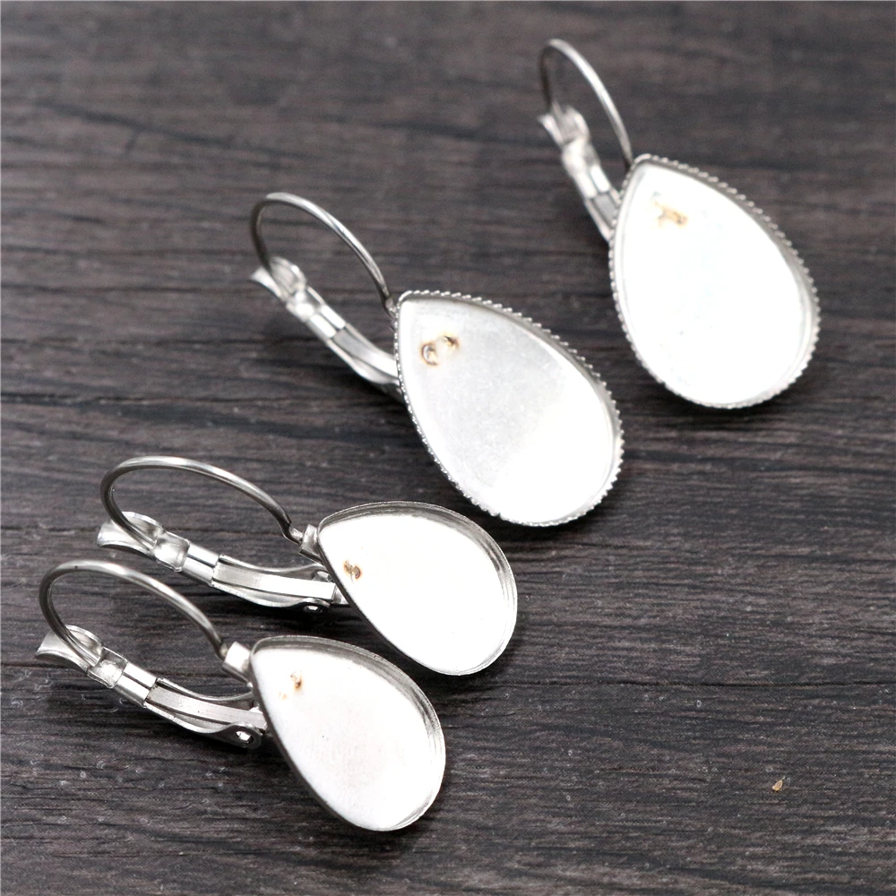13*18mm i 10*14mm 10szt ze stali nierdzewnej spadek francuski dźwignia kolczyki zapinane z tyłu podstawy, Fit 13x18mm i 10x14mm szkło w kształcie kropli kaboszony
