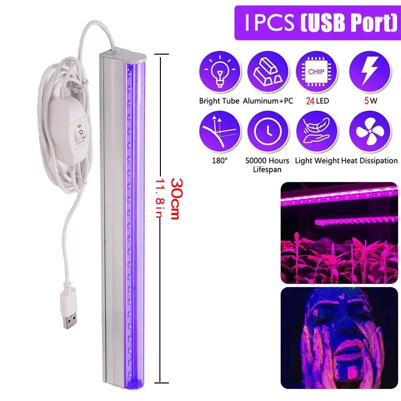 T5 UV LED Fluorescent Black Light, Black UV Lights, Party Dark Party Supplies, Halloween, Christmas, Stage,  USB