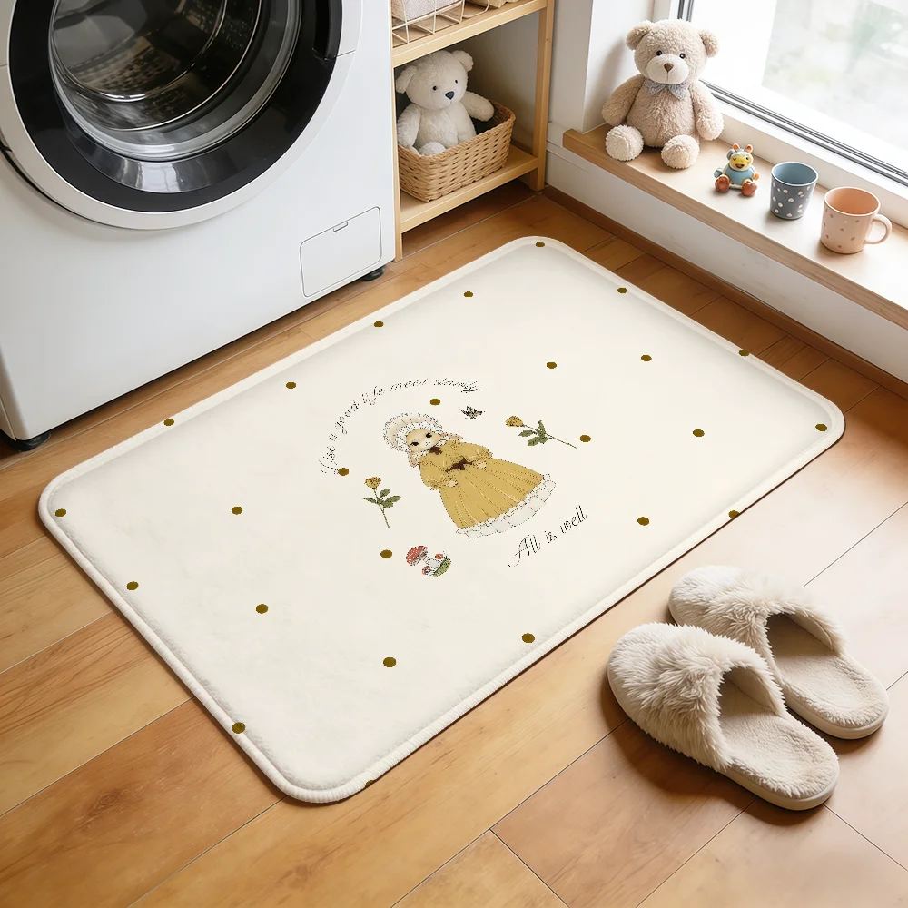 Retro cute bunny flower fashion hogar Bedside Rug Kitchen Bath Floor Mat Hallway Balcony Carpet Entrance Doormat Decor Home