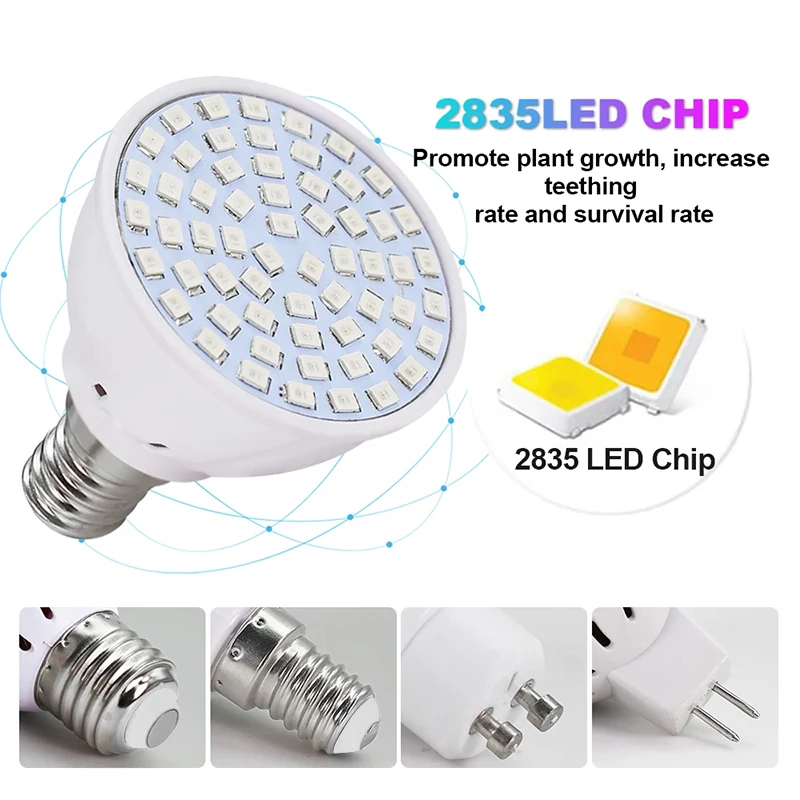 Led Grow Bulb 220V E27 60 80LEDs Full Spectrum LED Plant Greenhouse Hydroponic Growth Light Indoor Plant Phyto Flower Lamp