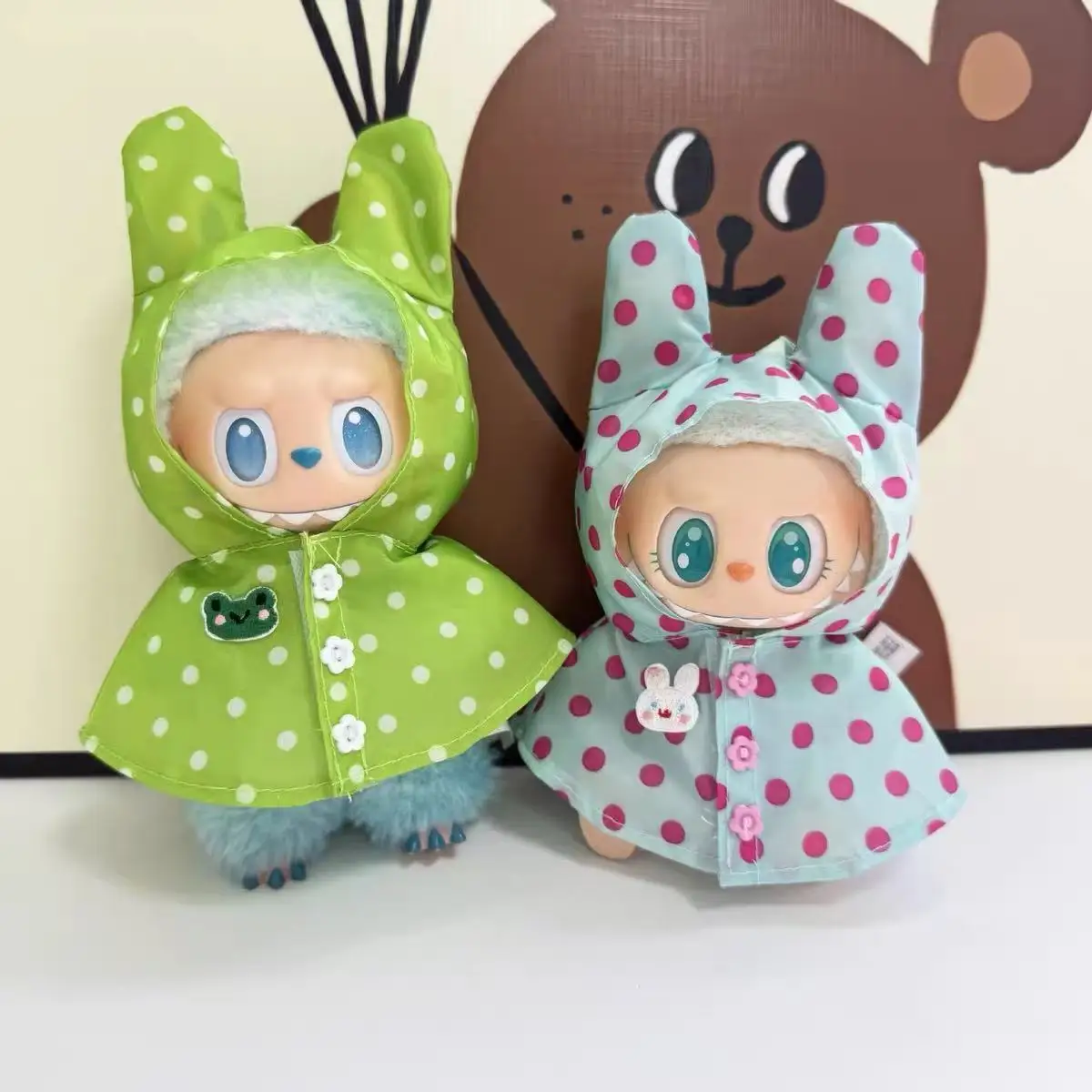 

Мини-кукольная одежда, аксессуары для корейки Kpop Exo 15-17 см Labubu Idol V1 V2, зеленый, желтый плащ, комплект шляп, одежда в подарок