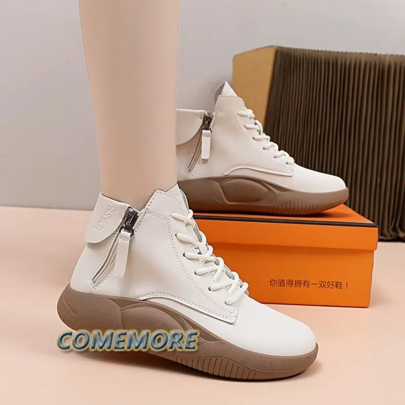 Woman 2023 New Ankle Boots Spring Autumn Short Boots PU Leather Casual Shoes Retro Platform Sneakers Female Footwear Botas Mujer