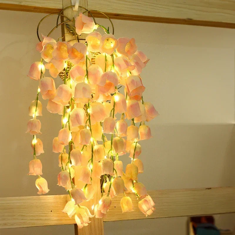 Flower String Lights, Battery Operated Pink Bell Shaped Warm White, for Bedroom Wedding Valentine Proposal Party Decorations