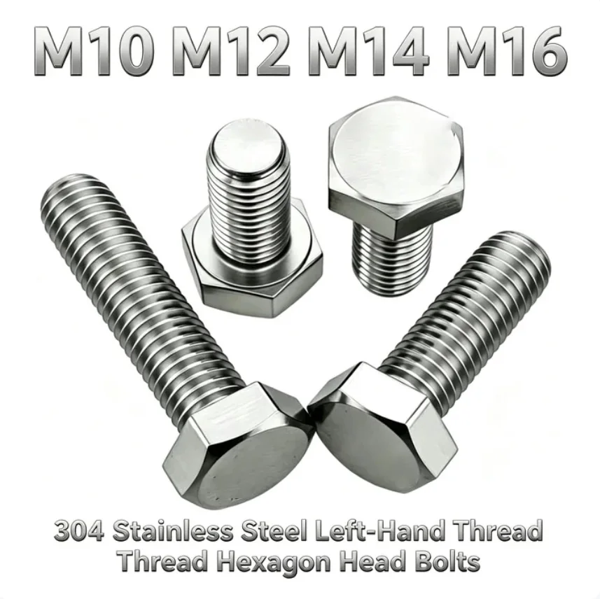M10 M12 M14 M16 304 Stainless Steel Left Hand Thread Cylindrical Head External Hex Hexagon Screw Bolt Length 16-100 Metric