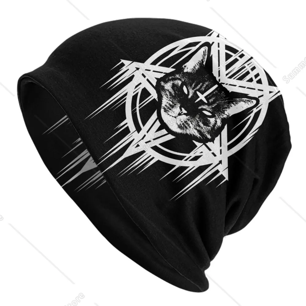 Satanic Black Metal Cat Bonnet Homme Outdoor Thin Skullies Beanies Baphomet Satan Lucifer Caps For Men Women Novelty Hats