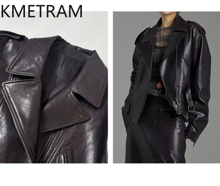 KMETRAM 100% cera d'olio giacca di pelle di pecora donna corta moto giacche in vera pelle donna autunno abbigliamento donna 2025 дубл onderка