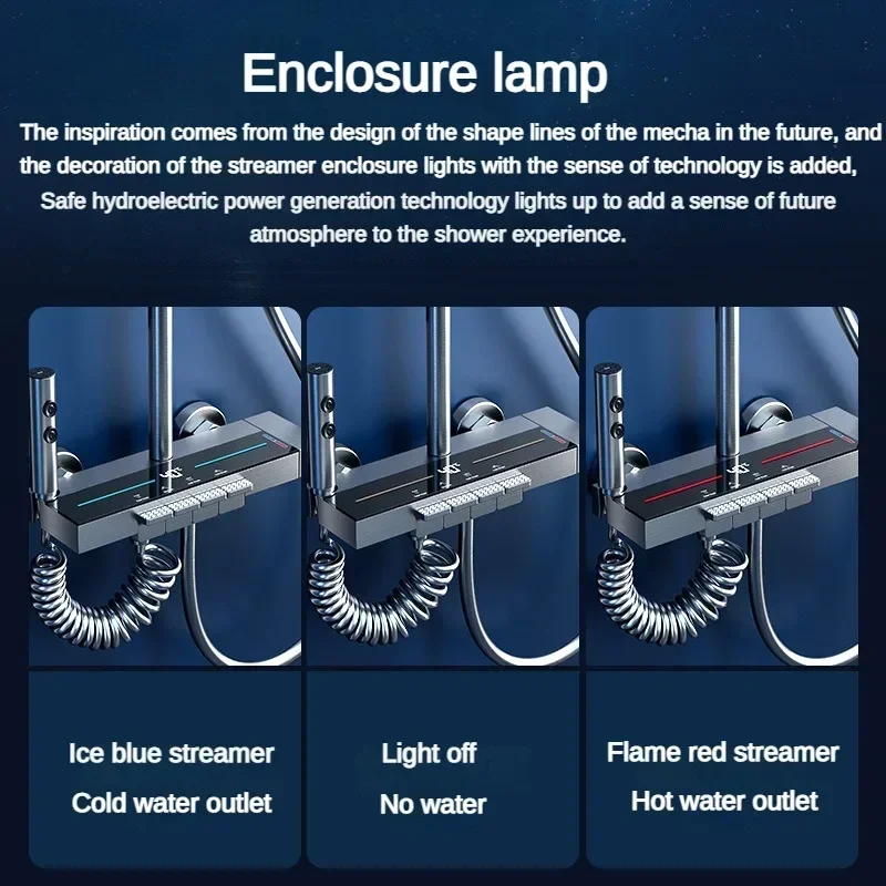 Messing behuizing Slimme temperatuur Digitaal display Doucheset Wandmontage Pianosleutel 4-weg waterafvoer Regendouche Kraansysteem