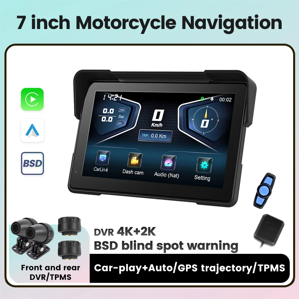 

NaviFly Portable 7" Motorcycle Navigation GPS Wireless CarPlay Android Auto IP67 Waterproof BT Motorcycle Touch Screen Display