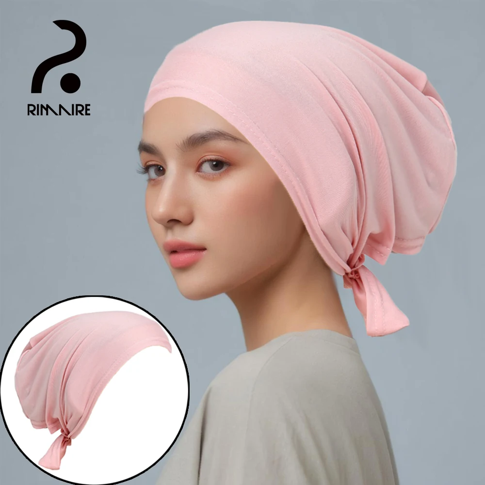 

RIMAIRE Pure Color Muslim Inner Hijabs for Women Smooth and Elastic Hijabs with Tie Islam Turban Muslim Women Clothing