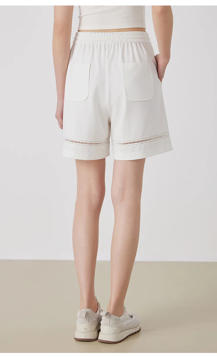 KW9513247 Women's Comfortable Elastic Waist Strap Solid Color Mixed Cotton Shorts