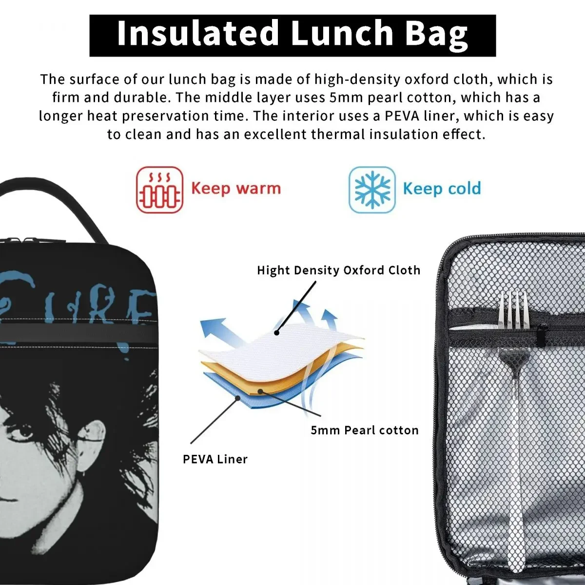 The Cure Insulated Lunch Bag Storage Food Box Portable Cooler Thermal Lunch Box Work