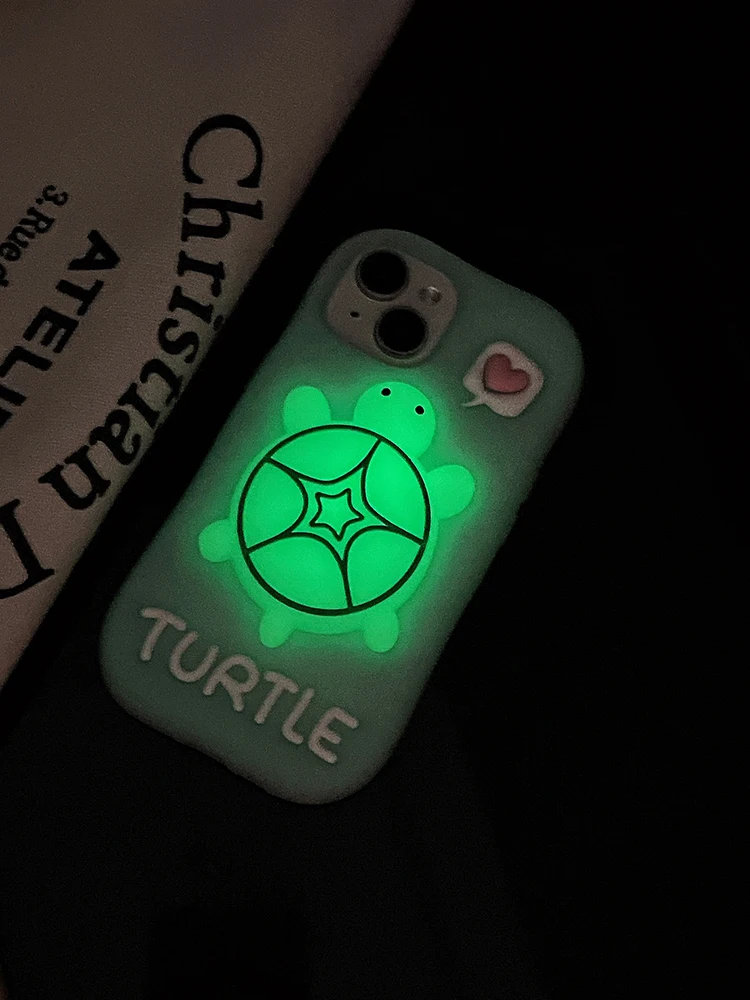 Cartoon Cute Luminous Turtle Kickstand Soft Silicone Case For iPhone 17 16 15 14 13 11 12 Pro Max Phone Cover With Holder