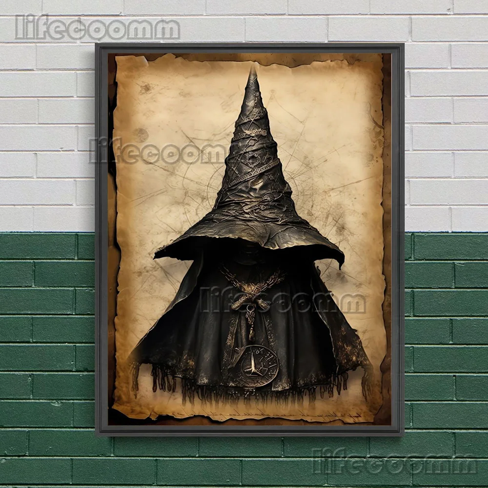 Mystic Witch Hat Set,Vintage Wall Art Canvas Painting,Pagan Dark Fantasy Abstract Art Poster And Print,Home Decoration Unframed
