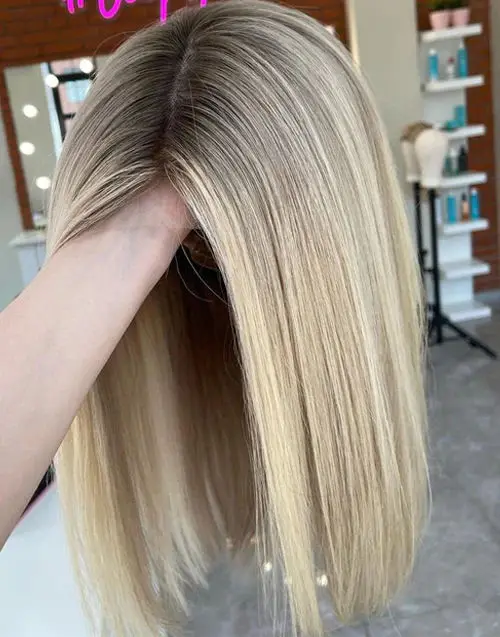 

Realistic Look Wigs Highlight Light Blonde HD Lace Front Wig With Dark Roots Natural Straight Glueless Wigs Synthetic Hair Daily