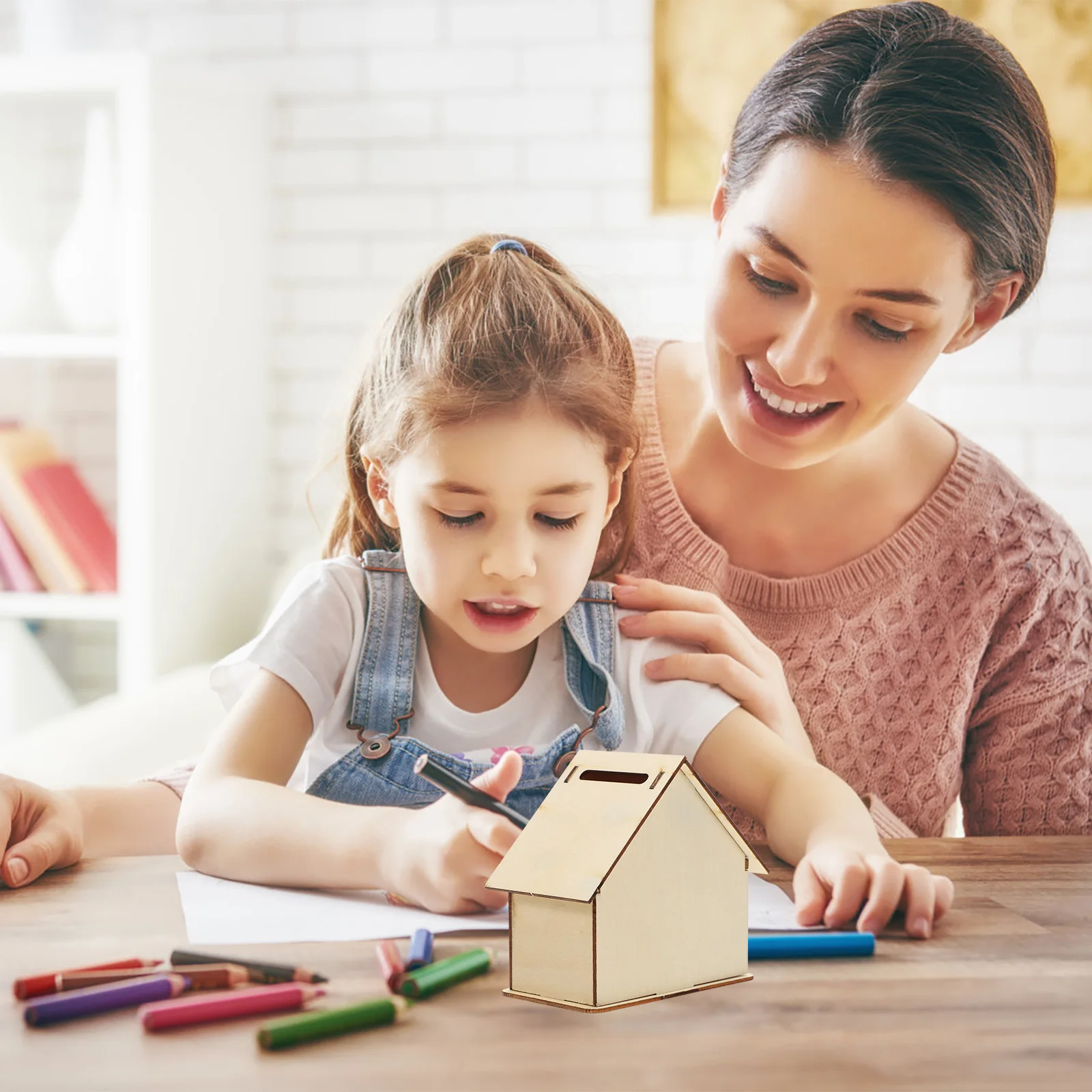 Tirelire en bois inachevé, 3 pièces, bricolage, forme de maison, tirelire pour enfants, décoration de la maison, artisanat, conteneur de stockage de pièces de monnaie, activité amusante